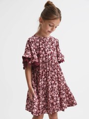 Reiss Pink Alivia Junior Lace Sleeve Printed Dress - Image 6 of 8