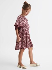Reiss Pink Alivia Junior Lace Sleeve Printed Dress - Image 7 of 8