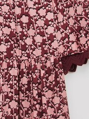 Reiss Pink Alivia Junior Lace Sleeve Printed Dress - Image 8 of 8