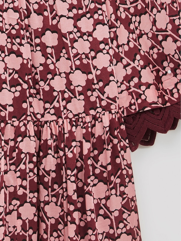 Reiss Pink Alivia Junior Lace Sleeve Printed Dress - Image 8 of 8