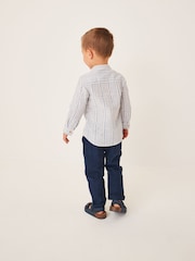 Blue/White Stripe Grandad Collar Linen Mix Shirt (3mths-7yrs) - Image 3 of 6