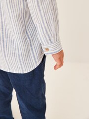 Blue/White Stripe Grandad Collar Linen Mix Shirt (3mths-7yrs) - Image 4 of 6