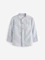 Blue/White Stripe Grandad Collar Linen Mix Shirt (3mths-7yrs) - Image 5 of 6