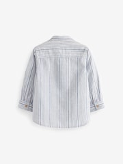 Blue/White Stripe Grandad Collar Linen Mix Shirt (3mths-7yrs) - Image 6 of 6