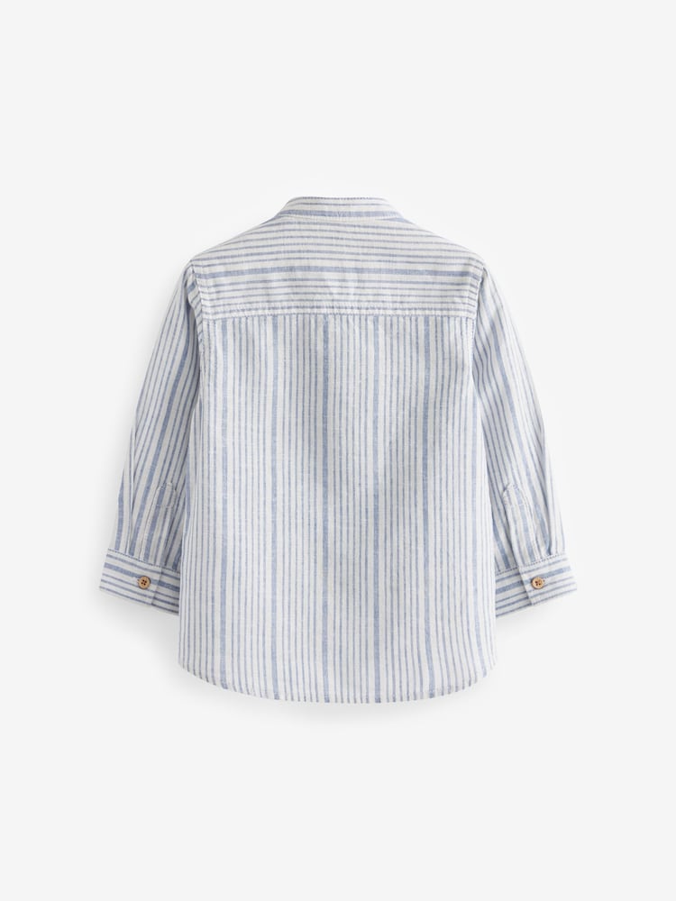 Blue/White Stripe Grandad Collar Linen Mix Shirt (3mths-7yrs) - Image 6 of 6
