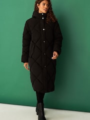 F&F Diamond Quilted Duvet Black Coat - Image 1 of 5