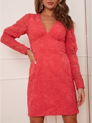 Chi Chi London Pink V Neck Long Sleeve Mini Dress - Image 5 of 5