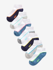White/Blue Cushioned Footbed Trainer Socks 7 Pack - Image 1 of 9