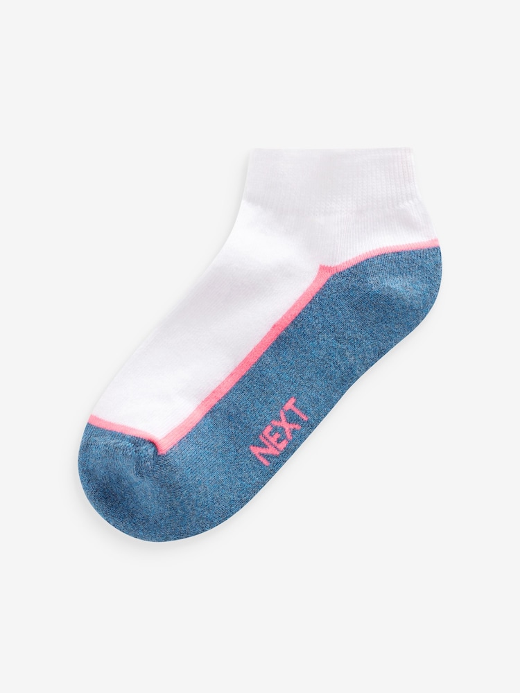 White/Blue Cushioned Footbed Trainer Socks 7 Pack - Image 4 of 9
