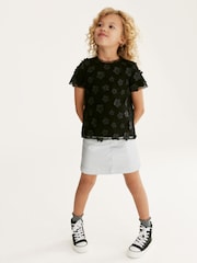 Black Flower 3D Mesh T-Shirt (3-16yrs) - Image 1 of 7
