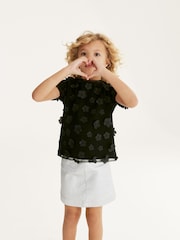 Black Flower 3D Mesh T-Shirt (3-16yrs) - Image 2 of 7