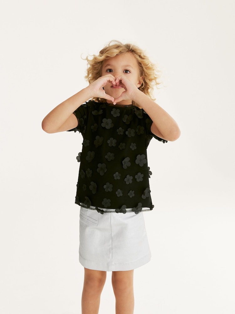 Black Flower 3D Mesh T-Shirt (3-16yrs) - Image 2 of 7