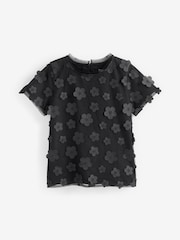 Black Flower 3D Mesh T-Shirt (3-16yrs) - Image 5 of 7