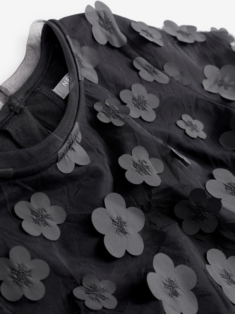 Black Flower 3D Mesh T-Shirt (3-16yrs) - Image 7 of 7