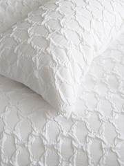 White Textured Embossed Square Pattern Bedding Duvet Cover and Pillowcase Set - Image 6 of 6