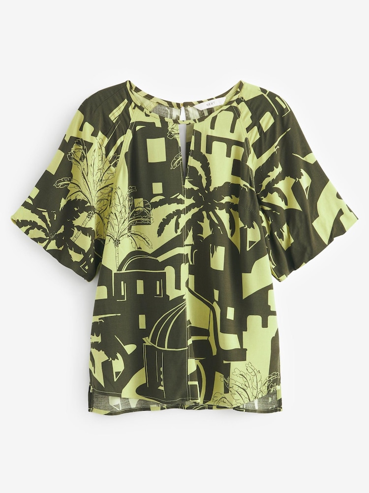 Grün mit geometrischem Print - Top mit 3/4-Ärmel und Schlitzausschnitt - Bild 5 von 5 Grün mit geometrischem Print - Top mit 3/4-Ärmel und Schlitzausschnitt - Bild 5 von 5