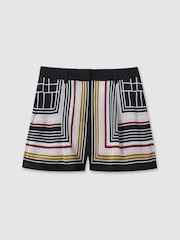 Reiss Navy Print Lilly Satin Striped Shorts - Image 2 of 6