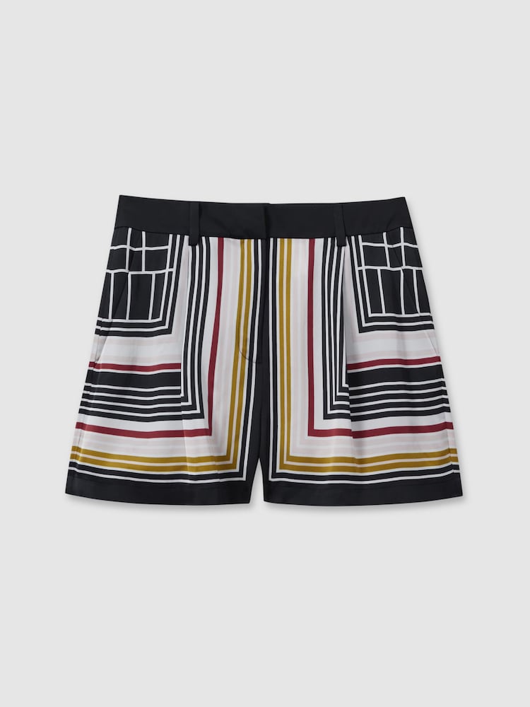 Reiss Navy Print Lilly Satin Striped Shorts - Image 2 of 6