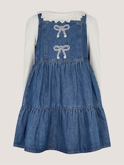 Monsoon Blue Long Sleeve Top & Denim Pinafore Dress Set - Image 2 of 4
