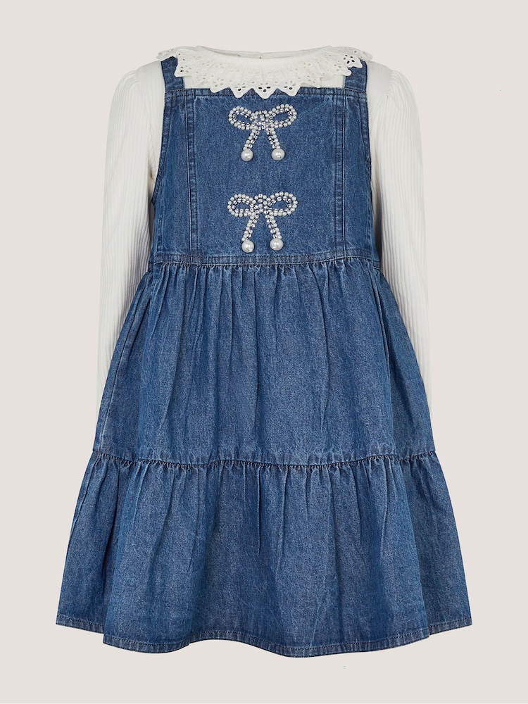 Monsoon Blue Long Sleeve Top & Denim Pinafore Dress Set - Image 2 of 4 Monsoon Blue Long Sleeve Top & Denim Pinafore Dress Set - Image 2 of 4