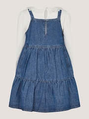 Monsoon Blue Long Sleeve Top & Denim Pinafore Dress Set - Image 3 of 4