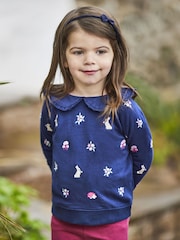 JoJo Maman Bébé Navy Bunny Embroidered Sweatshirt with Collar - Image 1 of 3