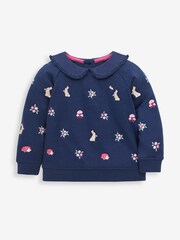 JoJo Maman Bébé Navy Bunny Embroidered Sweatshirt with Collar - Image 2 of 3