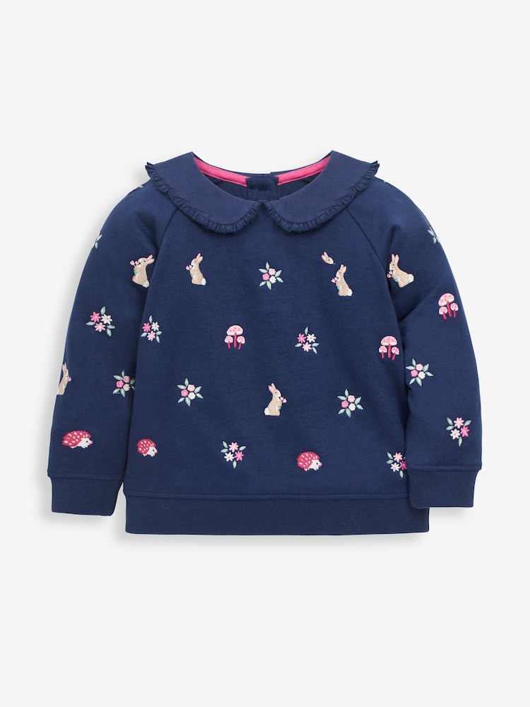 JoJo Maman Bébé Navy Bunny Embroidered Sweatshirt with Collar - Image 2 of 3