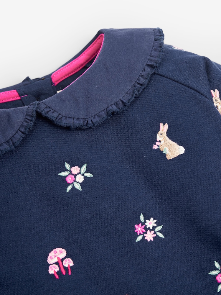 JoJo Maman Bébé Navy Bunny Embroidered Sweatshirt with Collar - Image 3 of 3