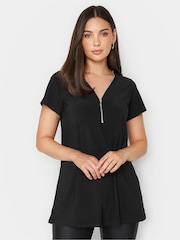 Long Tall Sally Black Zip Detail T-Shirt - Image 1 of 4