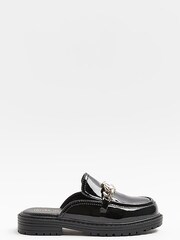 River Island Girls Patent Backless Chunky Black Shoes - Image 1 of 4