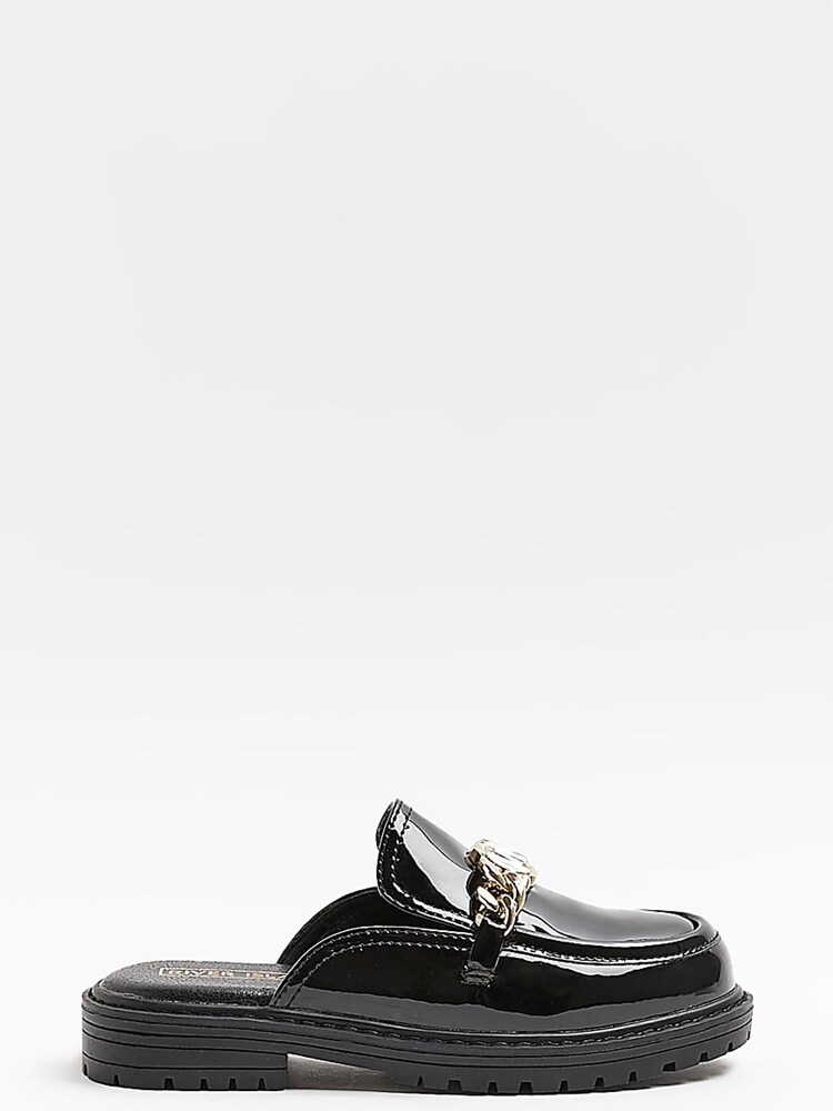 River Island Girls Patent Backless Chunky Black Shoes - Image 1 of 4