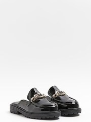 River Island Girls Patent Backless Chunky Black Shoes - Image 2 of 4