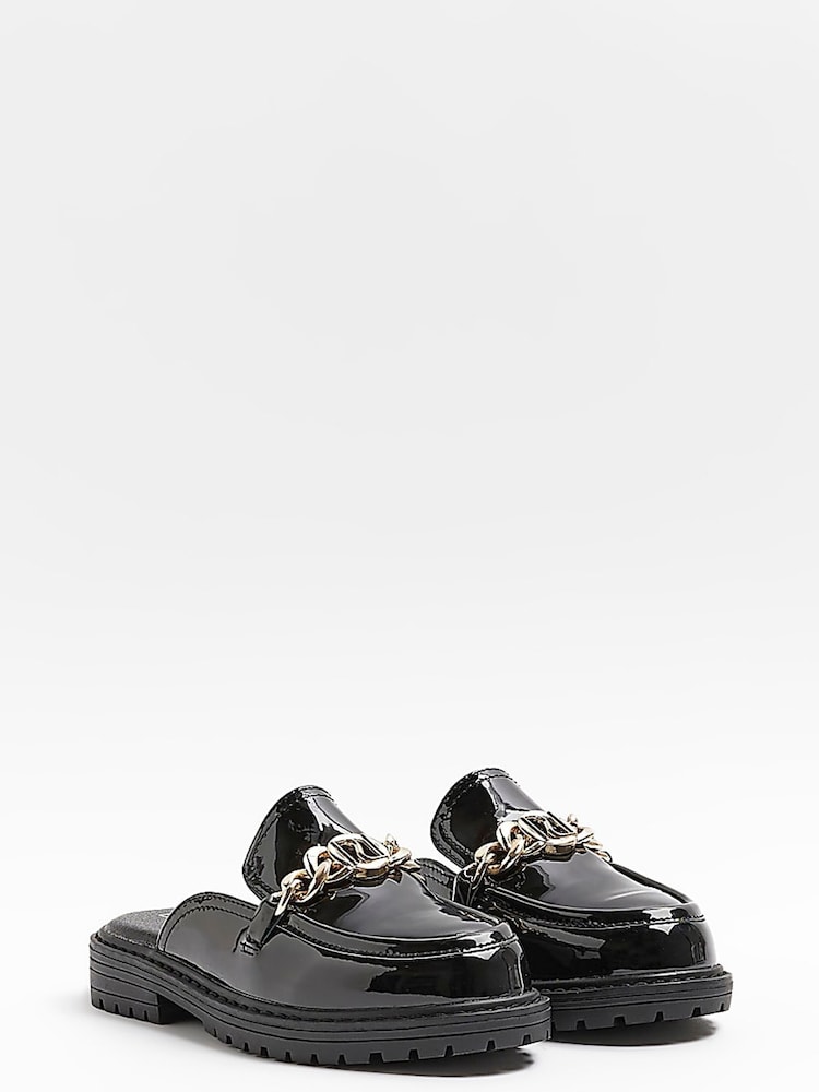 River Island Girls Patent Backless Chunky Black Shoes - Image 2 of 4