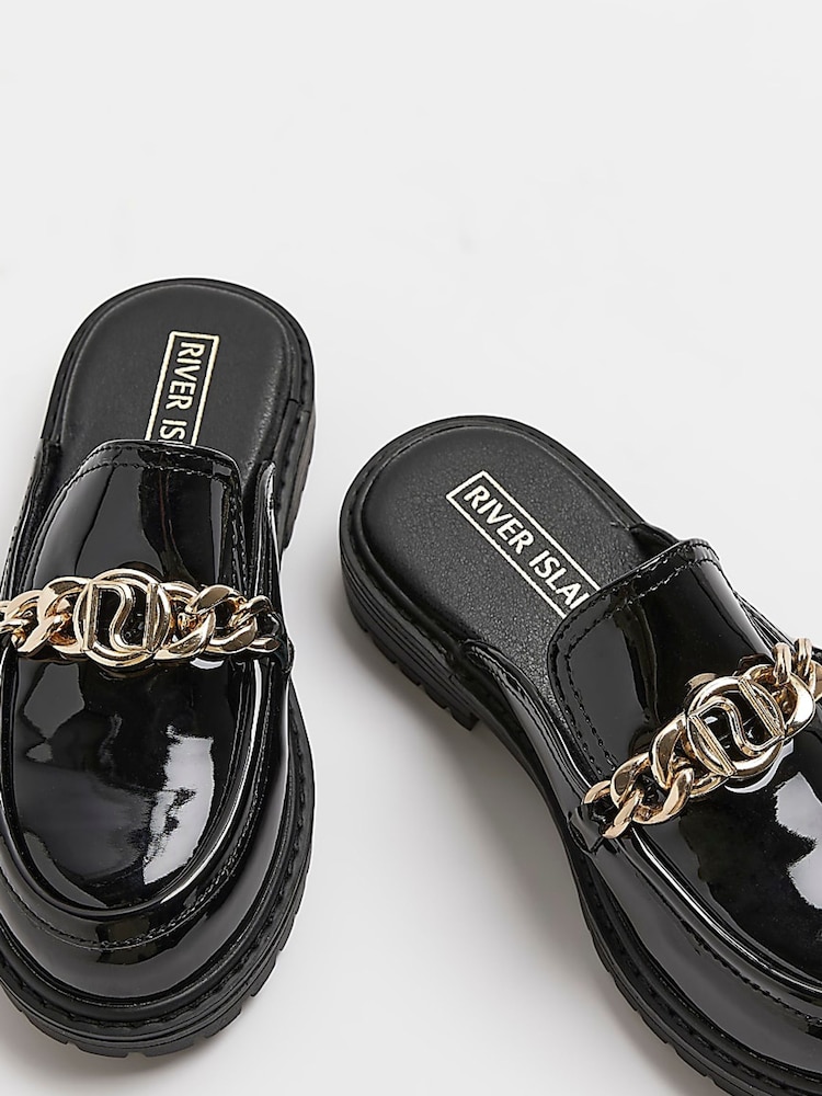 River Island Girls Patent Backless Chunky Black Shoes - Image 4 of 4