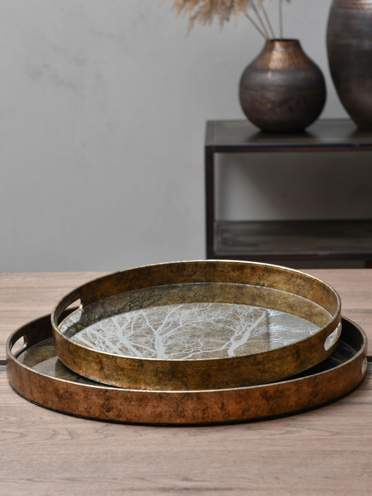 Libra Interiors Set of 2 Gold Trays With Tree Design - Image 1 of 3