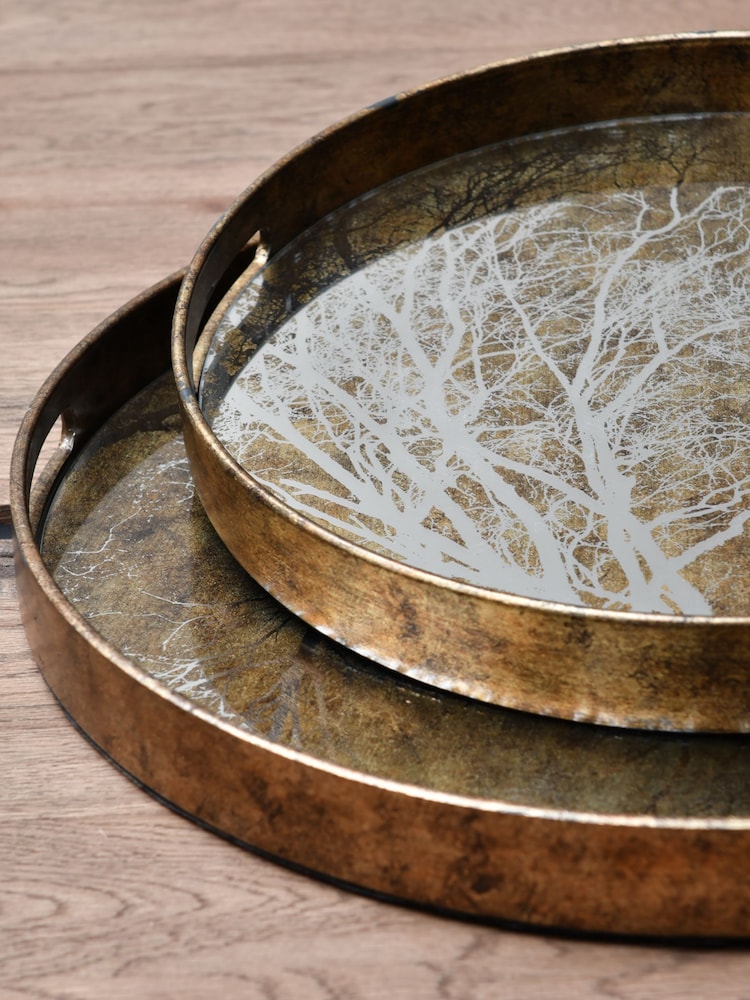 Libra Interiors Set of 2 Gold Trays With Tree Design - Image 2 of 3