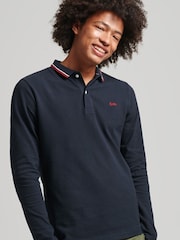 Superdry Blue 100% Cotton Vintage Tipped Long Sleeve Polo Shirt - Image 1 of 4