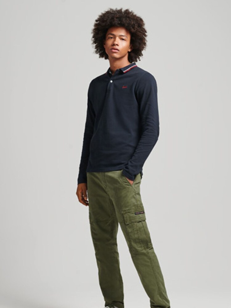 Superdry Blue 100% Cotton Vintage Tipped Long Sleeve Polo Shirt - Image 2 of 4
