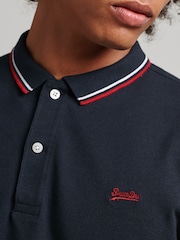 Superdry Blue 100% Cotton Vintage Tipped Long Sleeve Polo Shirt - Image 3 of 4