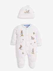 Conjunto de pijama bordado de algodón con estampado de Peter Rabbit y sombrero de JoJo Maman Bébé - Imagen 1 de 7