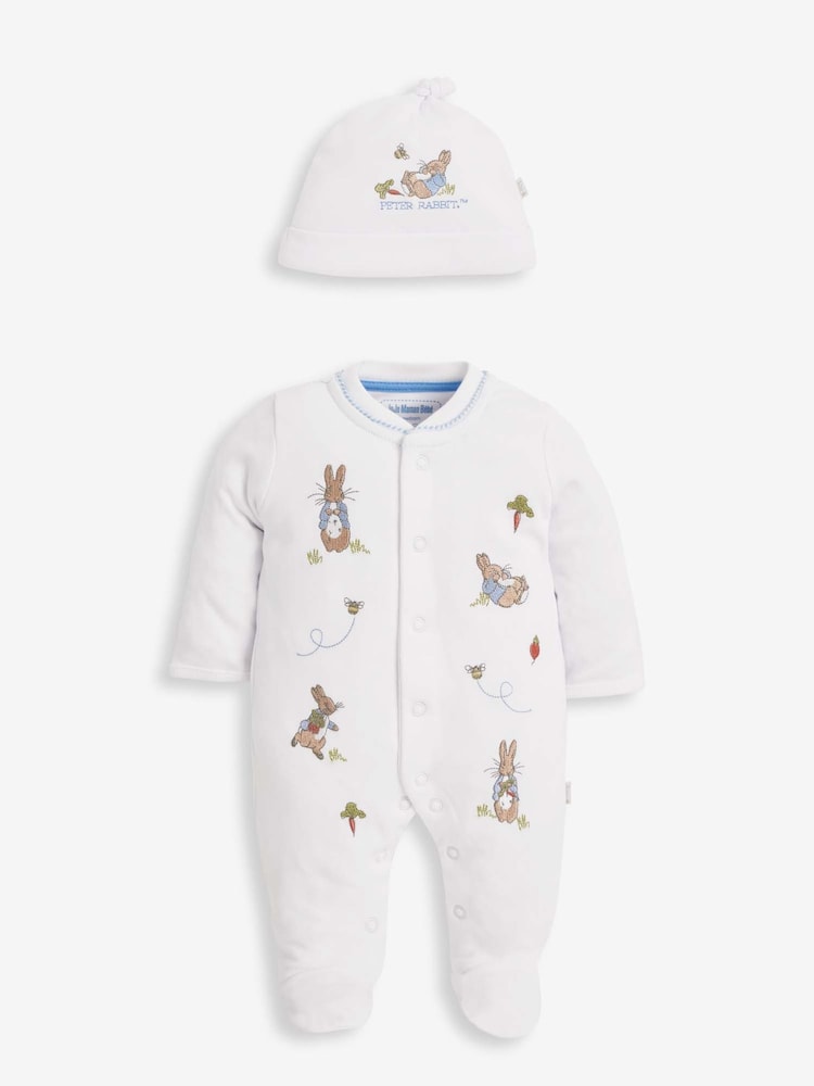 Conjunto de pijama bordado de algodón con estampado de Peter Rabbit y sombrero de JoJo Maman Bébé - Imagen 1 de 7