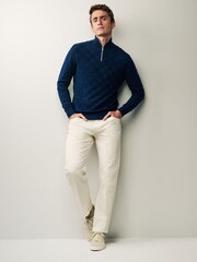 Navy Blue Regular Square Textured Knitted Zip Neck Jumper - Image 2 of 7