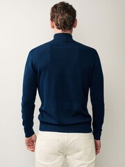 Navy Blue Regular Square Textured Knitted Zip Neck Jumper - Image 4 of 7
