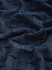 Navy Blue Regular Square Textured Knitted Zip Neck Jumper - Image 7 of 7