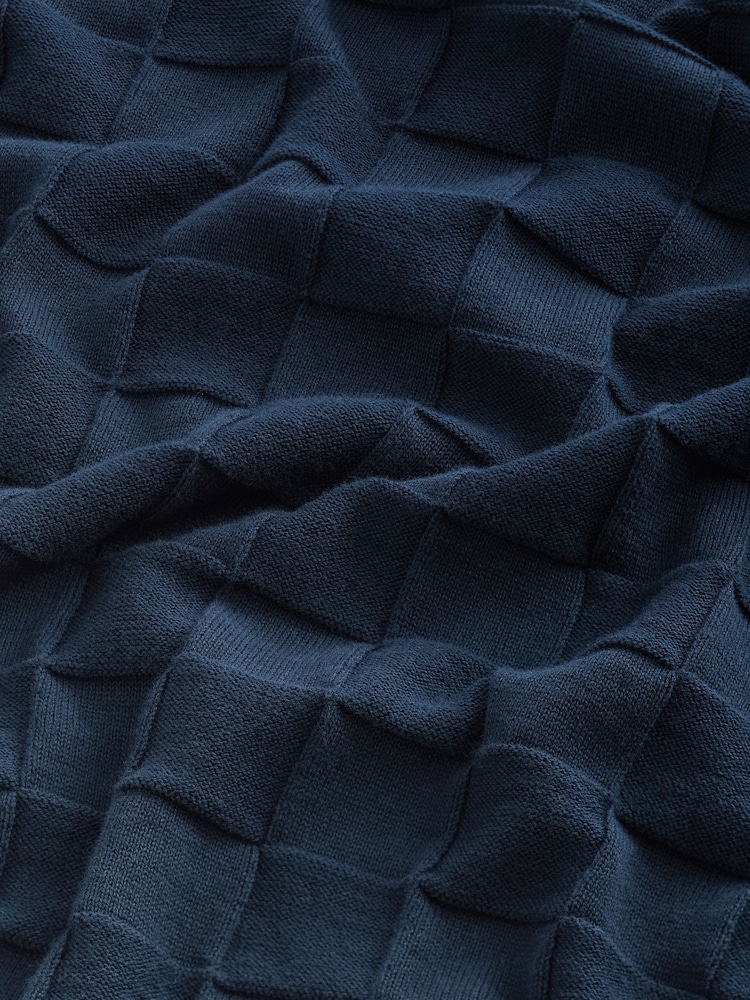 Navy Blue Regular Square Textured Knitted Zip Neck Jumper - Image 7 of 7
