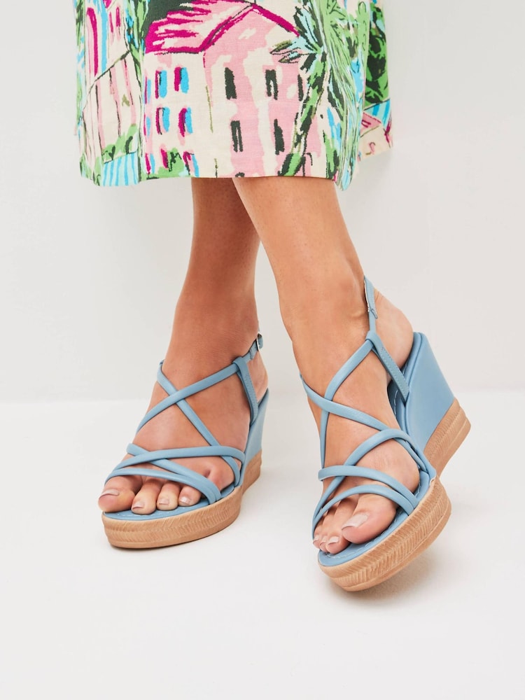 Blue Forever Comfort Leather Asymmetric Strappy Wedges - Image 1 of 7