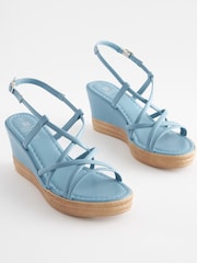 Blue Forever Comfort Leather Asymmetric Strappy Wedges - Image 3 of 7