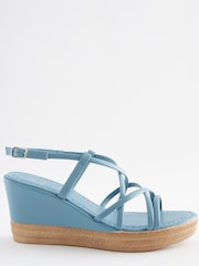 Blue Forever Comfort Leather Asymmetric Strappy Wedges - Image 4 of 7