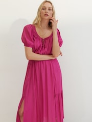 Oliver Bonas Pink Interest Fabric Midi Dress - Image 1 of 8